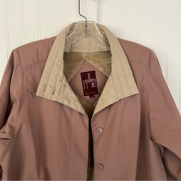 Vintage Mauve Trench Coat Belted Faux Fur Lined Light Purple Weather Resistant - Picture 3 of 15